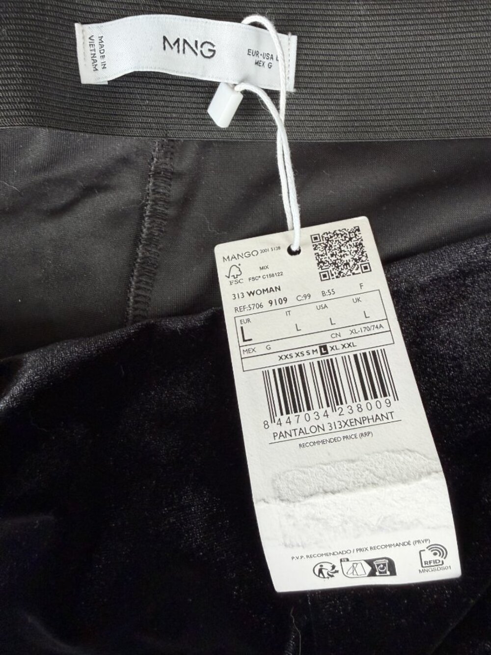 MANGO Women's Black Velvet Wide Leg Pants - Elastic Waist - Size Large - NEW - Picture 5 of 5